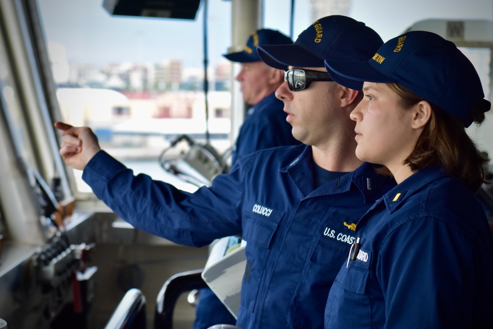 USCGC Hamilton gets underway in the Canary Islands