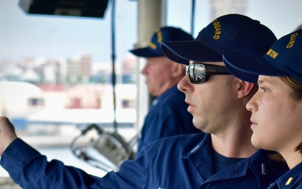 USCGC Hamilton gets underway in the Canary Islands