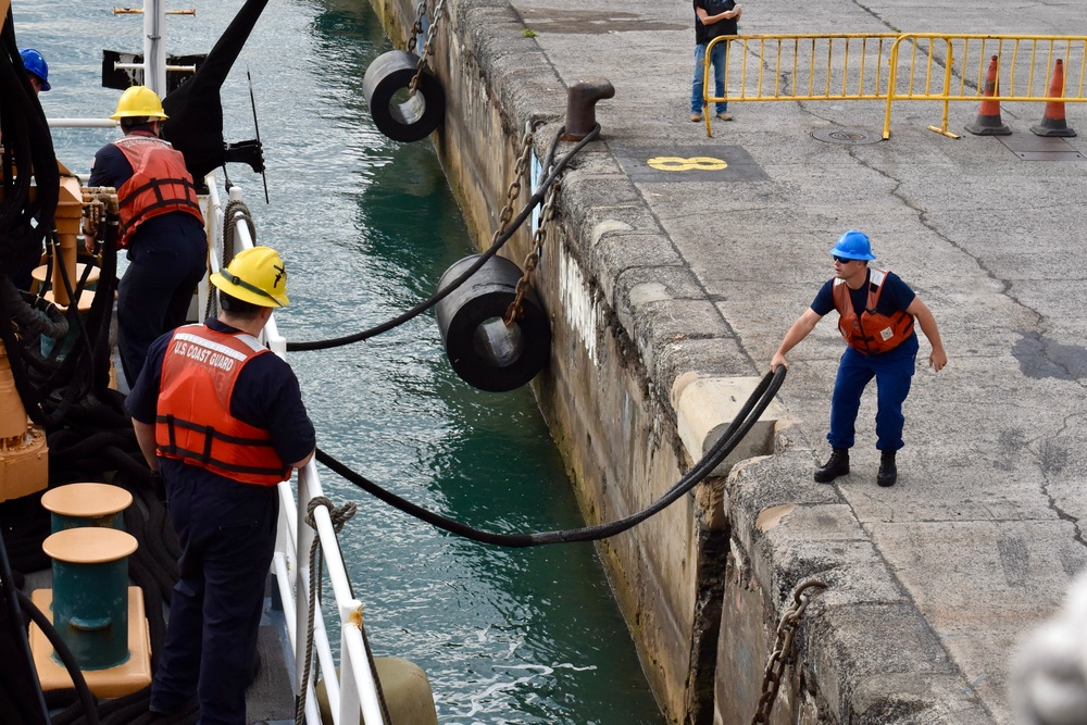 USCGC Hamilton gets underway in the Canary Islands