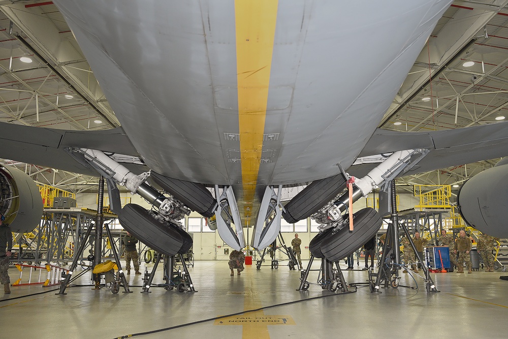 127th Air Refueling Group of Selfridge performs a landing gear swing to test new Centering Cylinders