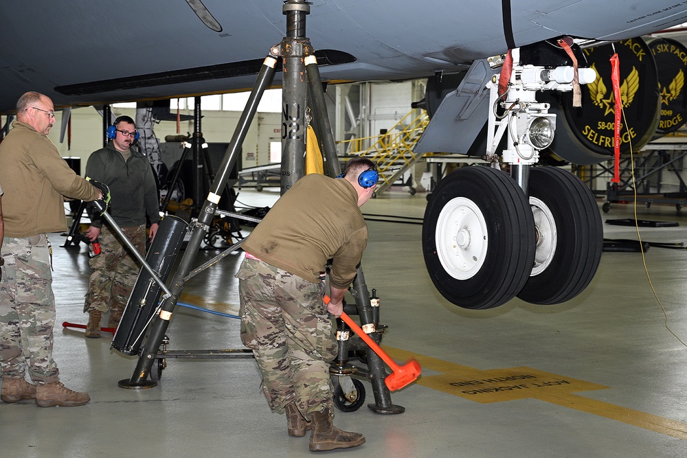 127th Air Refueling Group of Selfridge performs a landing gear swing to test new Centering Cylinders