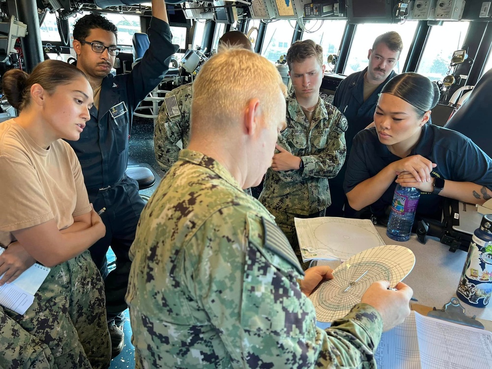 Joint Typhoon Warning Center Sailors Work with QM counterparts Aboard USS Daniel K. Inouye