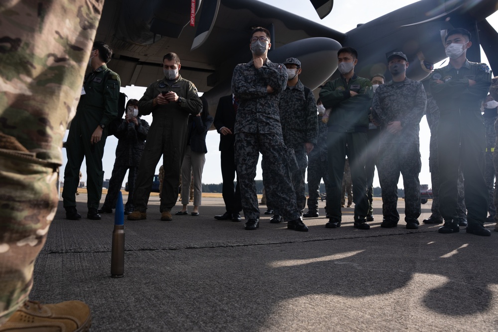 27th Special Operation Wing members receive Japanese Self-Defense Force members at Yokota Air Base, Japan