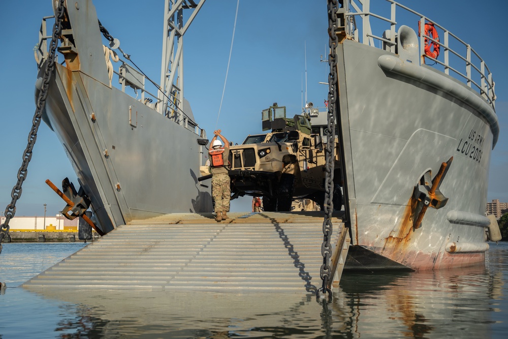 Winter Workhorse 23 | Combat Logistics Battalion 4 Marines load vehicles onto U.S. Army Landing Craft Utility