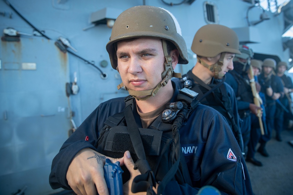 U.S. Navy Sailors conduct VBSS drills on DDG 93