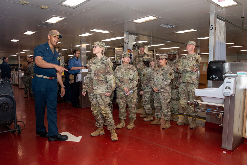 U.S. Army Brig. Gen. Mary Krueger, commander Regional Health Command Atlantic, takes a tour of USNS Comfort during Continuing Promise 2022 in Naval Station Guantanamo Bay