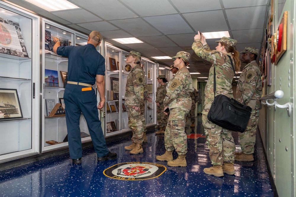 U.S. Army Brig. Gen. Mary Krueger, commander Regional Health Command Atlantic, takes a tour of USNS Comfort during Continuing Promise 2022 in Naval Station Guantanamo Bay