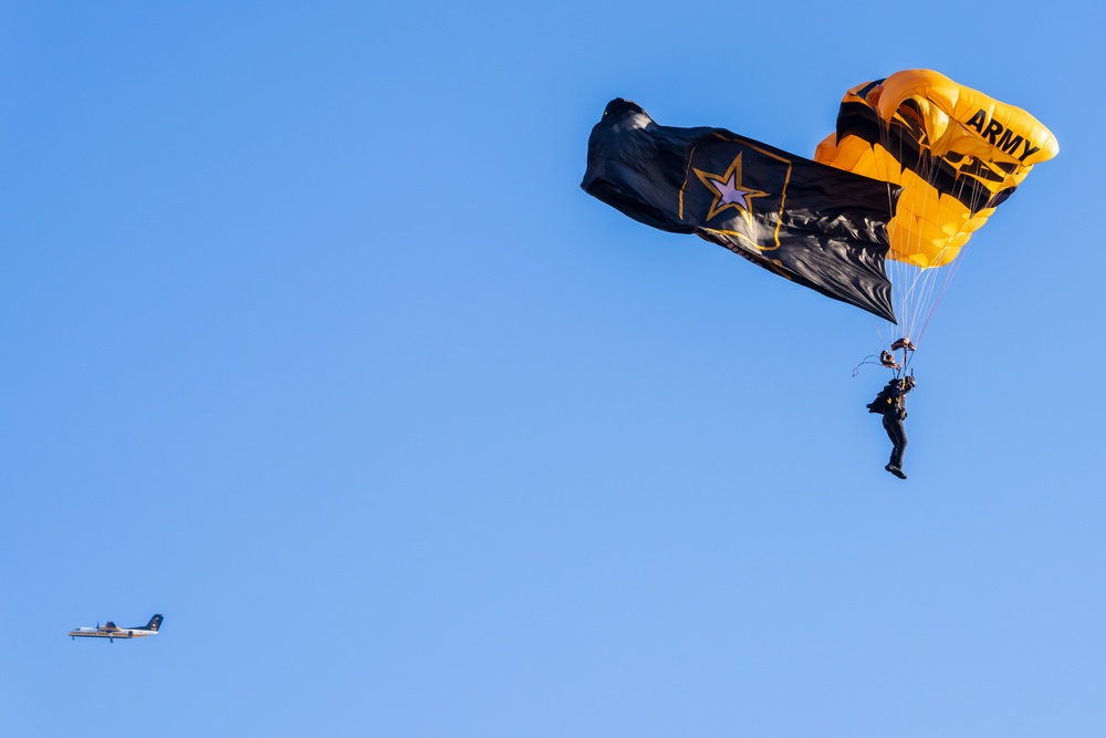 The U.S. Army Parachute Team jumps into the Army Navy game