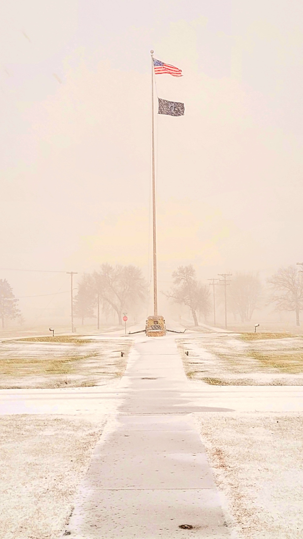 Fresh snow and the American Flag at Fort McCoy