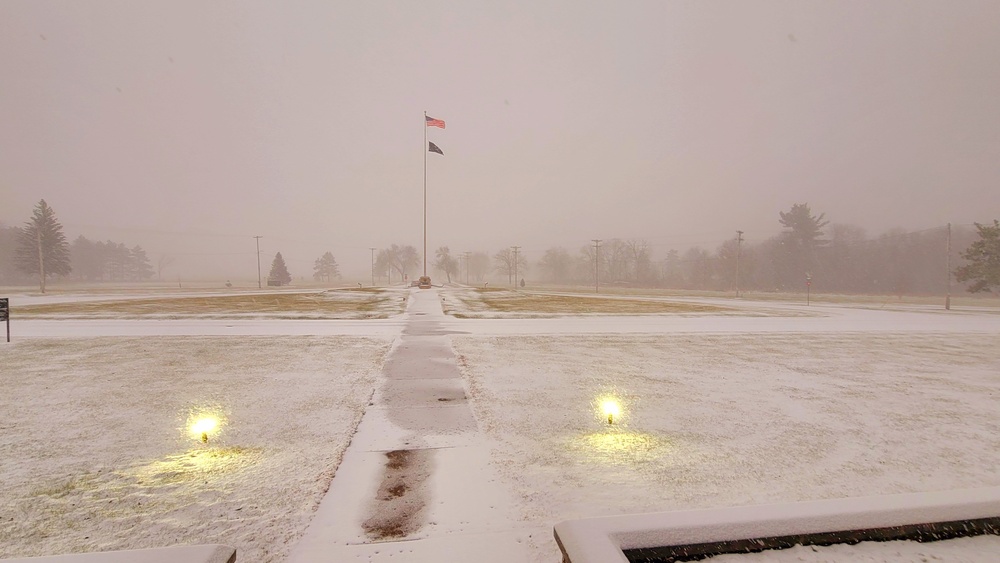 Fresh snow and the American Flag at Fort McCoy