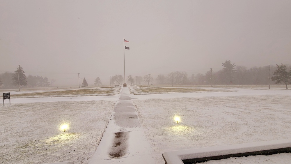 Fresh snow and the American Flag at Fort McCoy