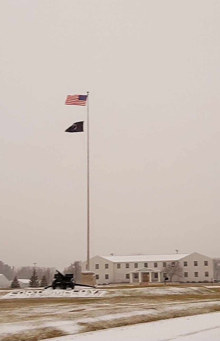 Fresh snow and the American Flag at Fort McCoy