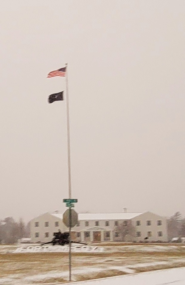 Fresh snow and the American Flag at Fort McCoy