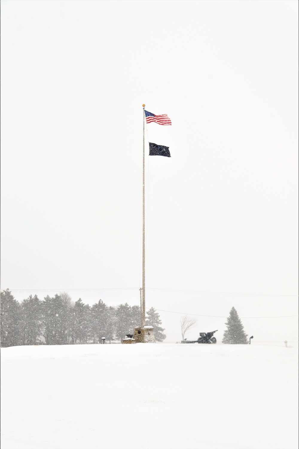 Fresh snow and the American Flag at Fort McCoy