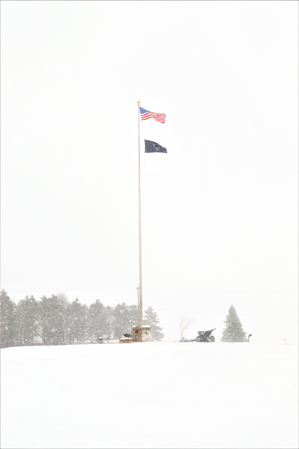 Fresh snow and the American Flag at Fort McCoy