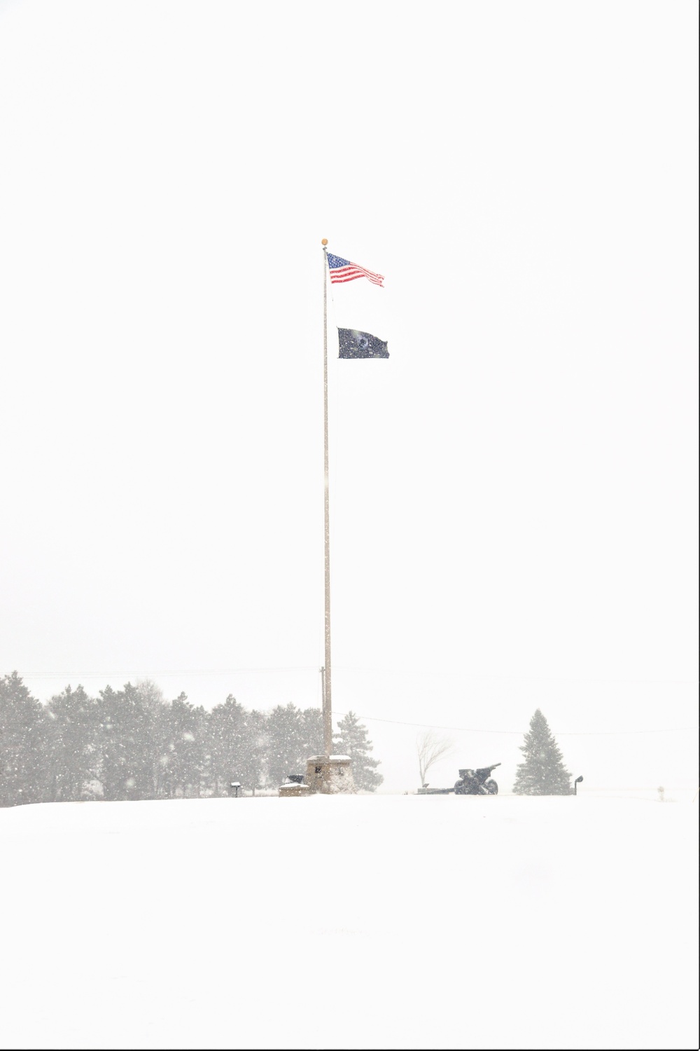 Fresh snow and the American Flag at Fort McCoy