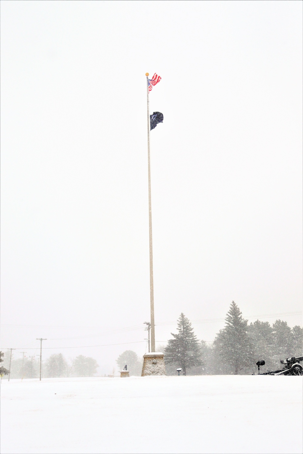 Fresh snow and the American Flag at Fort McCoy