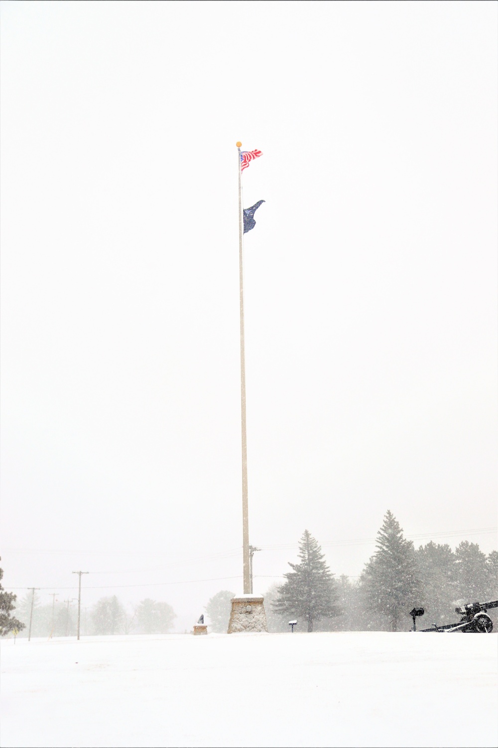 Fresh snow and the American Flag at Fort McCoy