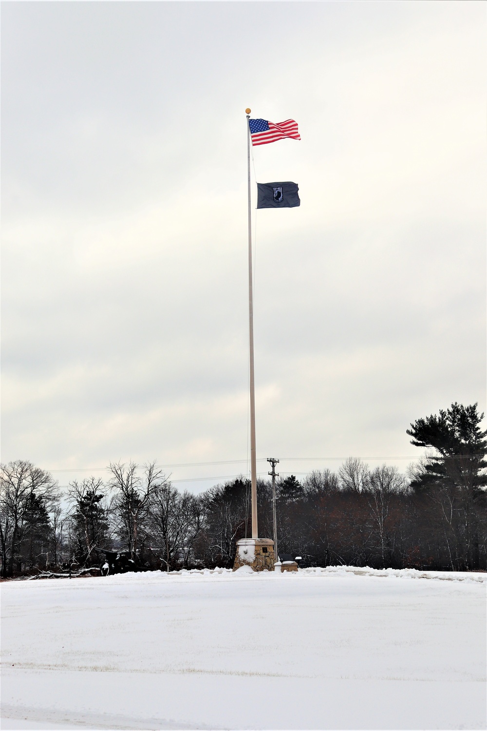 Fresh snow and the American Flag at Fort McCoy