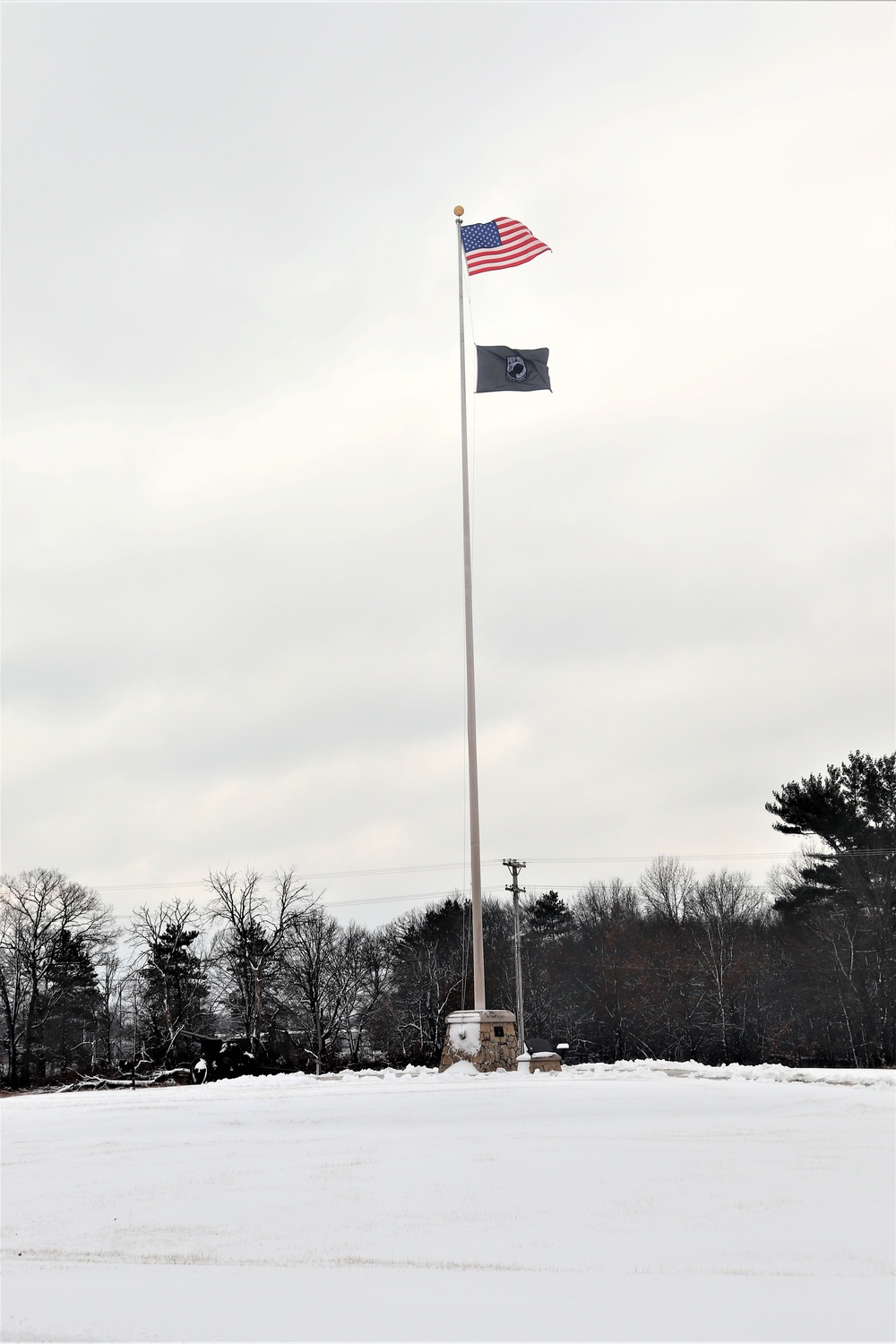 Fresh snow and the American Flag at Fort McCoy