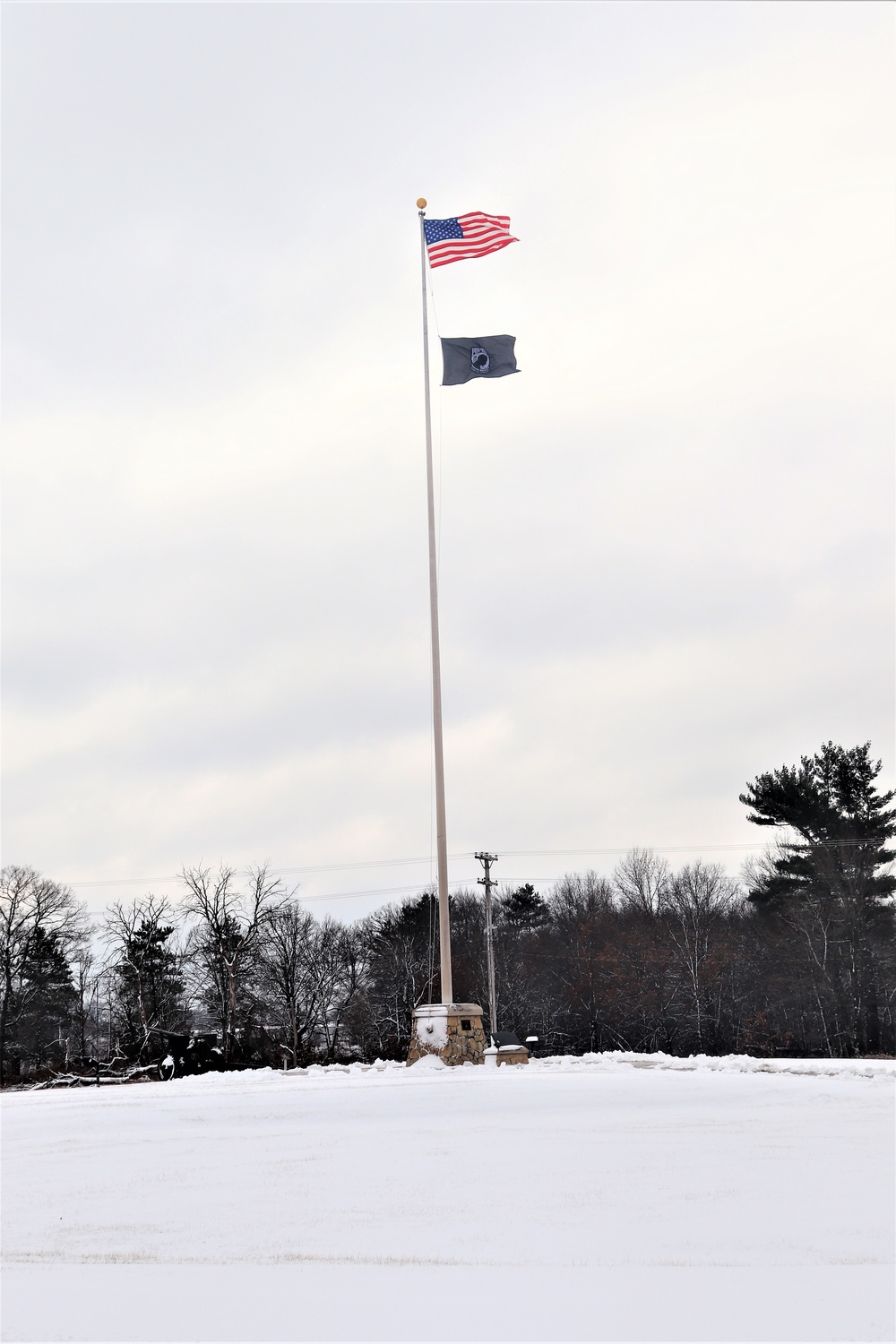 Fresh snow and the American Flag at Fort McCoy