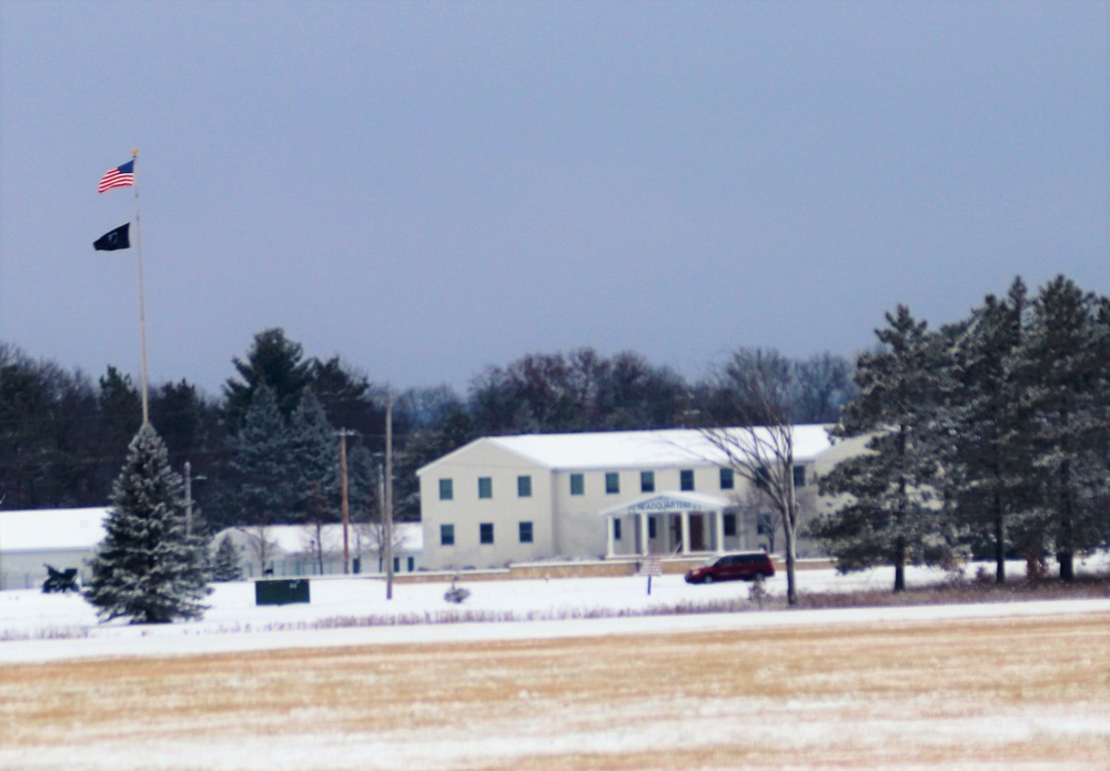 Fresh snow and the American Flag at Fort McCoy