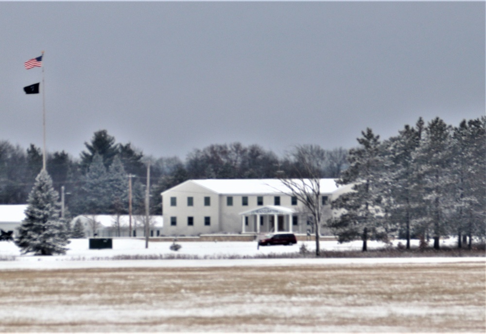 Fresh snow and the American Flag at Fort McCoy