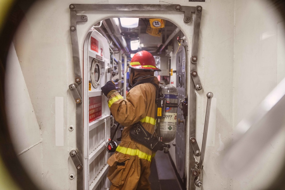 USS The Sullivans conduct general quarters training