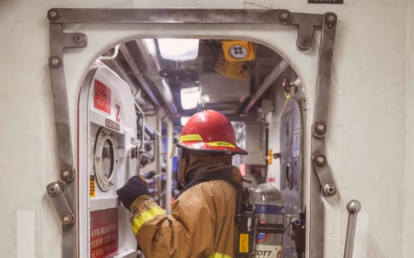 USS The Sullivans conduct general quarters training