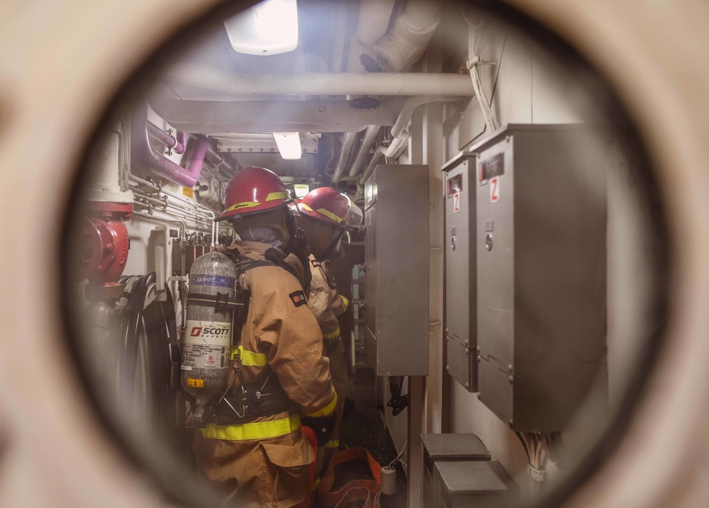 USS The Sullivans conduct general quarters training