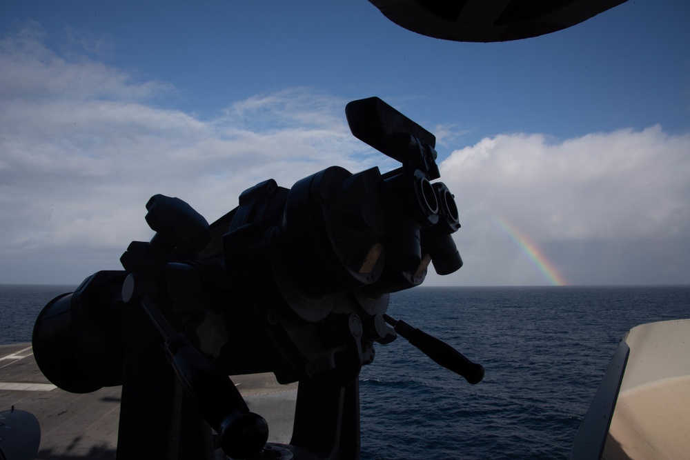 The forward lookout post at Vulture’s Row overlooking the flight deck of Nimitz-class USS Carl Vinson