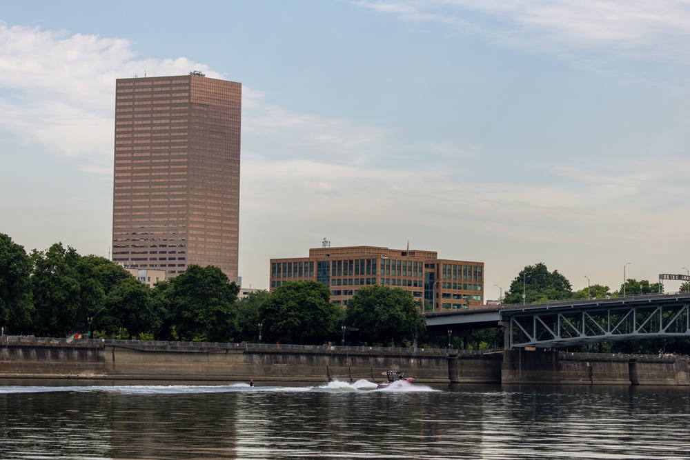 Wakeboarding on the Willamette River in Portland, Ore.