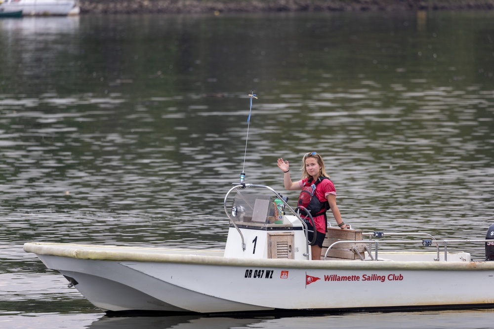 Sailing Instructor Waves Hello from the Willamette River, Ore.