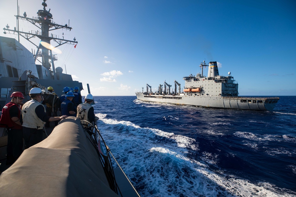 USS Chung-Hoon pulls along side USNS Yukon for underway replenishment.