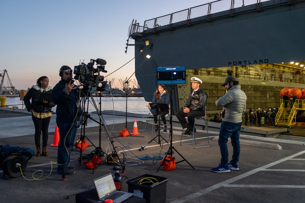 Commanding Officer, USS Portland (LPD 27) conducts interview with ABC 10