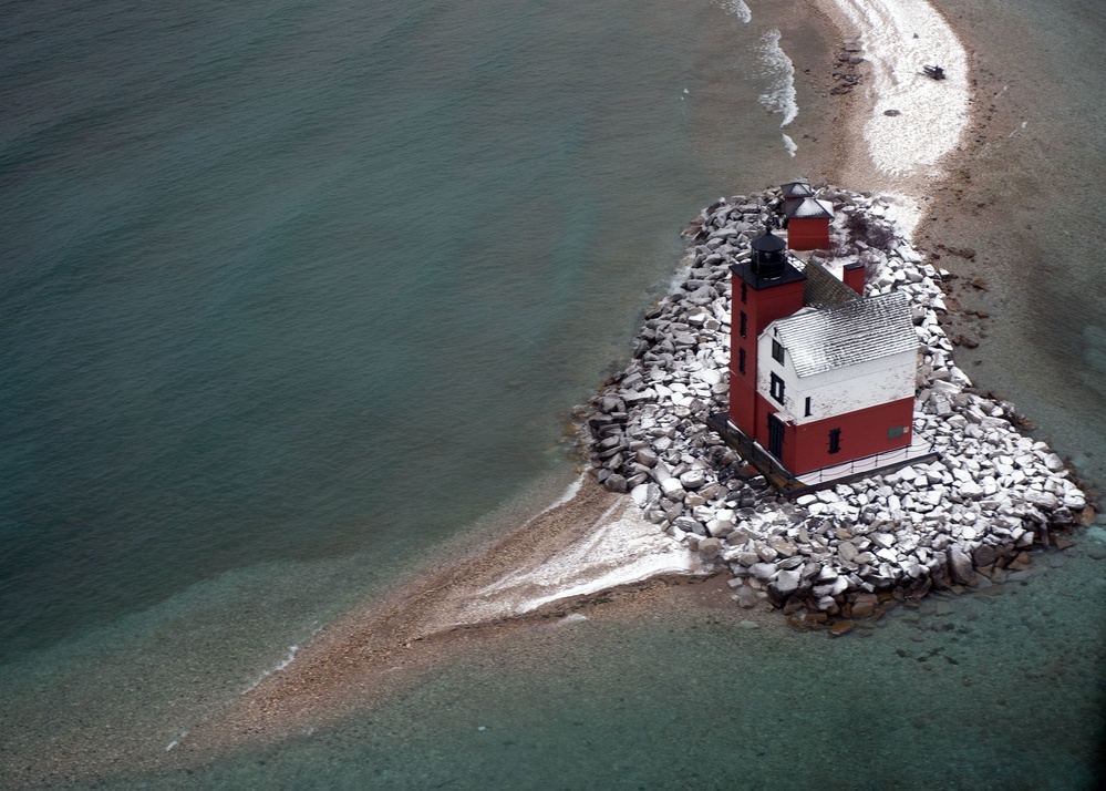 Round Island Light stands sentinel over Michigan's wintry Mackinac Island