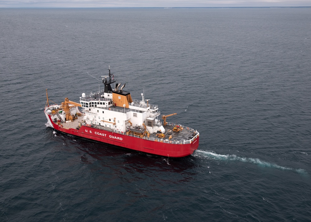 Coast Guard Cutter Mackinaw gets underway in Lake Michigan