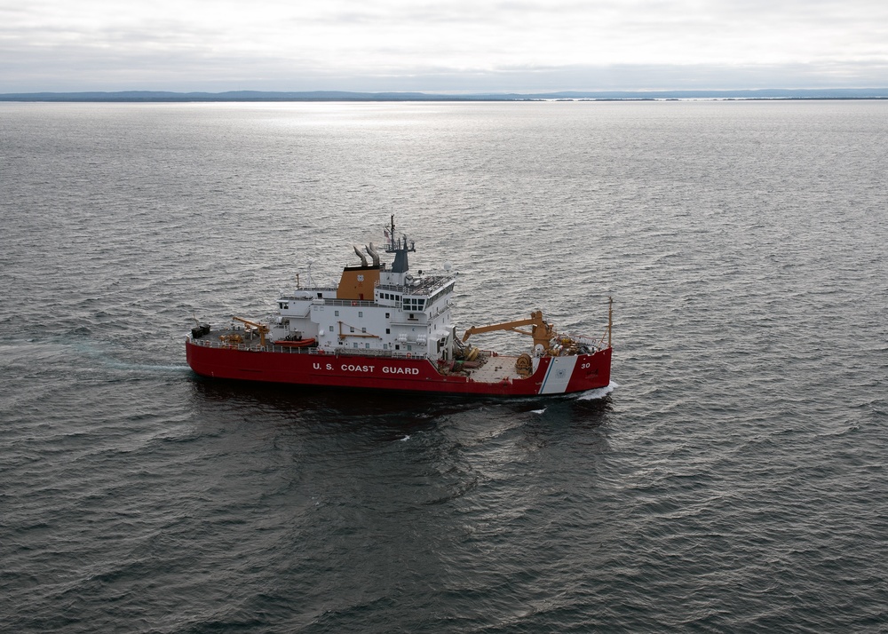 Coast Guard Cutter Mackinaw gets underway in Lake Michigan