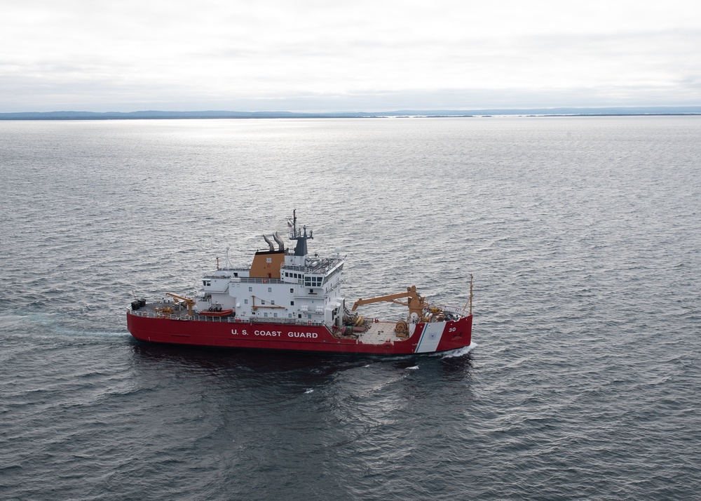 Coast Guard Cutter Mackinaw gets underway in Lake Michigan