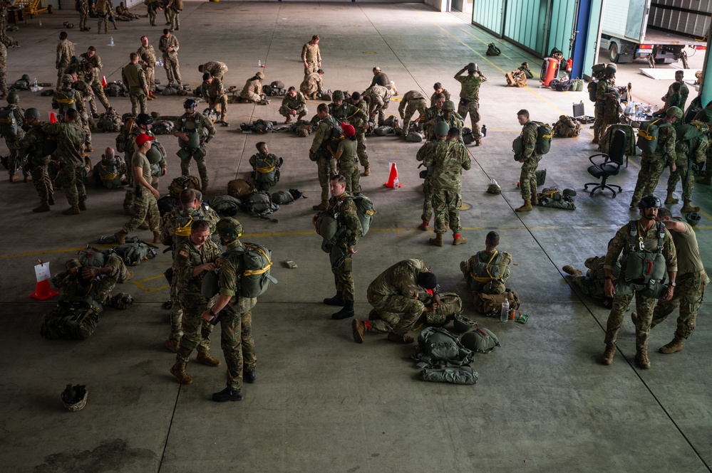 U.S. and German troops jump together