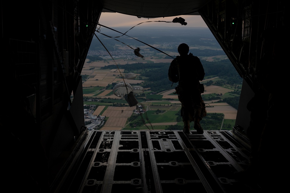 U.S. and German troops jump together