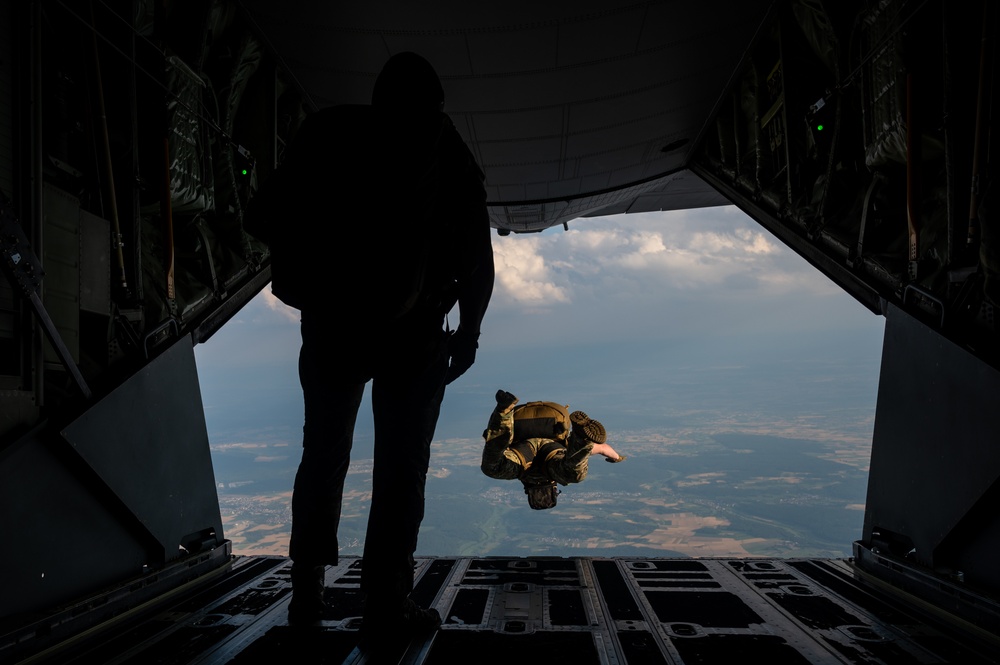 U.S. and German troops jump together