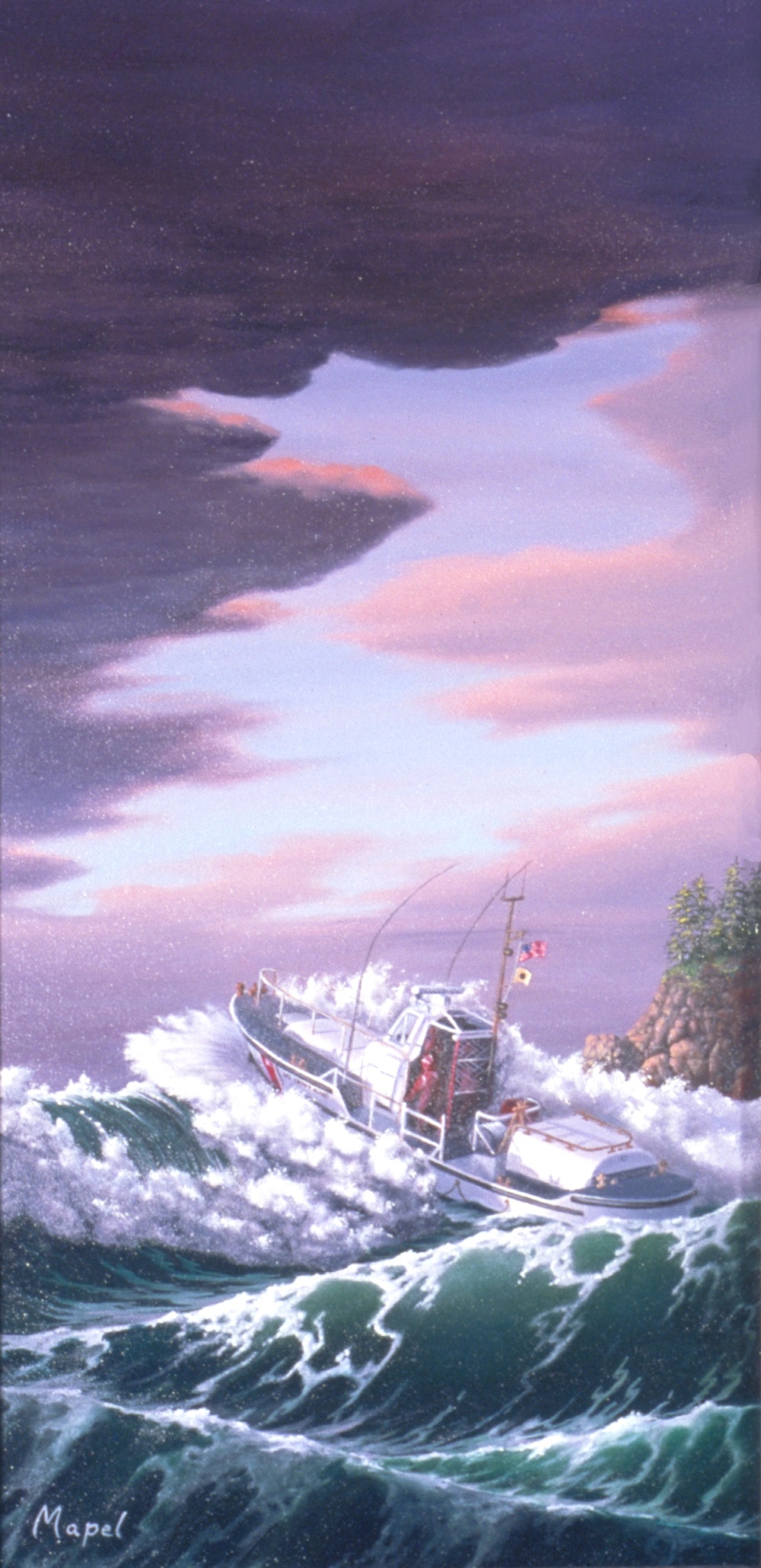 US Coast Guard Art Program 2003 Collection, Ob ID # 200328, &quot;Motor lifeboat at Surf Station Quillayute River,&quot; Steve Mapel (28 of 36)