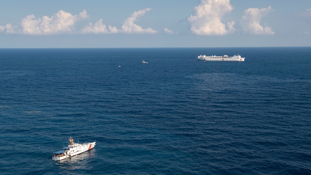 USNS Comfort sails off the coast of Jeremie, Haiti