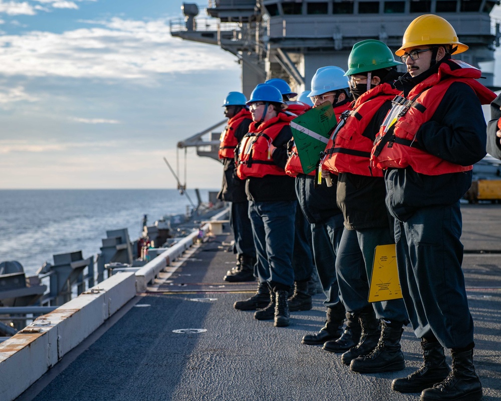 Sailors Participate in a Replenishment at Sea Aboard USS Carl Vinson