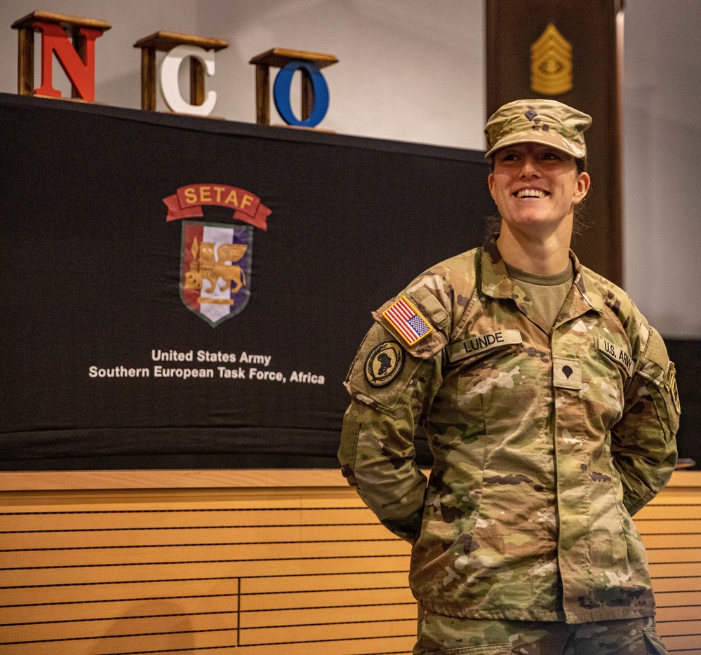 Spc. Lunde Gets Promoted to Cpl. on Caserma Ederle