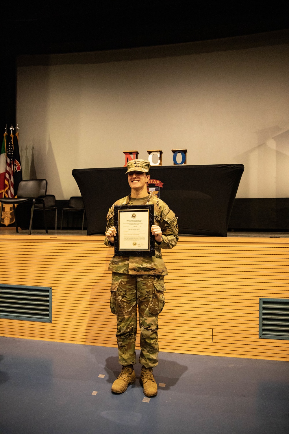 Spc. Lunde Gets Promoted to Cpl. on Caserma Ederle
