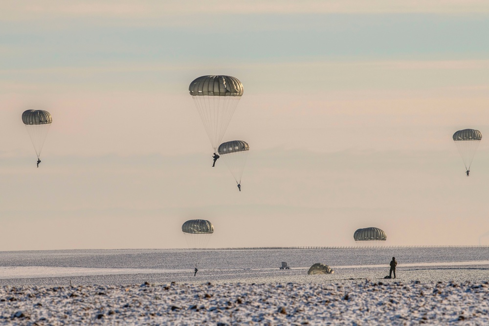 Paratroopers landing at the Alzey Drop Zone