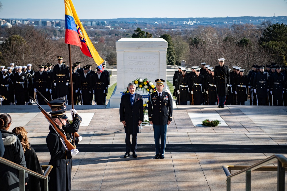 Ecuadorian President Guillermo Lasso Participates in an Armed Forces Full Honors Wreath-Laying Ceremony at the Tomb of the Unknown Soldier