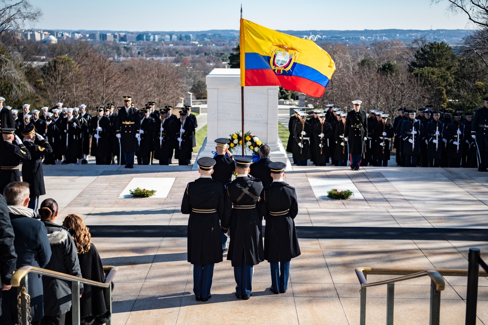 Ecuadorian President Guillermo Lasso Participates in an Armed Forces Full Honors Wreath-Laying Ceremony at the Tomb of the Unknown Soldier